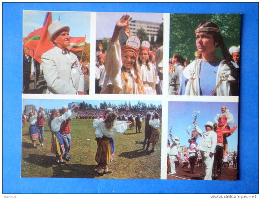 Estonian folk dancers 8 - folk costumes - dance festival - large format card - 1975 - Estonia USSR - unused - JH Postcards