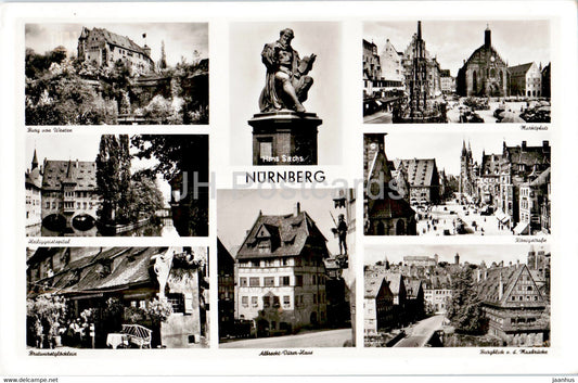 Nurnberg - Hans Sachs - Burg - Heiliggeistspital - Marktplatz - Konigstrasse - 1980 - Germany - used - JH Postcards