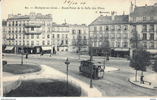 Boulogne sur Seine - Rond Point de la Salle des Fetes - tram - old postcard - 60 - 1904 - France - unused - JH Postcards