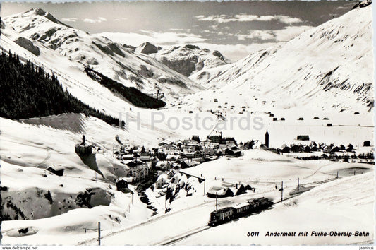 Andermatt mit Furka Oberalp Bahn - railway - train - 5011 - old postcard - 1952 - Switzerland - used - JH Postcards