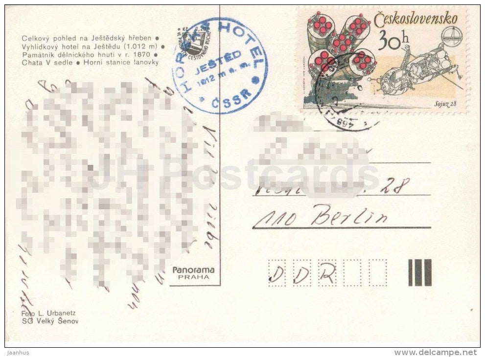 Jested - the monument to - V Sedle cottage - cable car -  space Sojuz labor movement - Czechoslovakia - Czech - used - JH Postcards