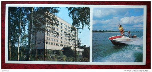 hotel Zolotaya Dolina - motorboat - Novosibirsk - 1977 - Russia USSR - unused - JH Postcards