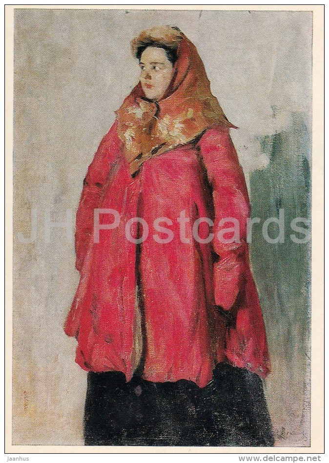 painting by A. Ivanov - Girl in a Crimson Coat - Russian art - 1974 - Russia USSR - unused - JH Postcards