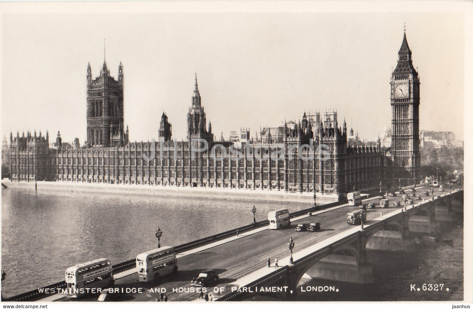 London - Westminster Bridge and Houses of Parliament - bus - England - United Kingdom - unused - JH Postcards