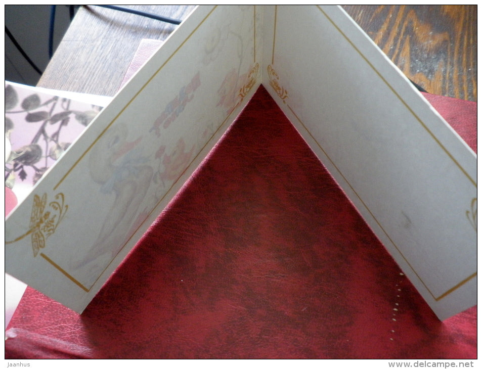 Birthday Greeting Card - geese - dragonfly by T. Selivanova - 1983 - Russia - USSR - unused - JH Postcards