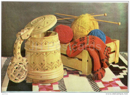 New Year Greeting card - beer mug - knitwear - 1982 - Estonia USSR - unused - JH Postcards