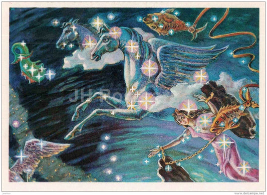 Pegasus - Equuleus - Delphinus - Andromeda - Constellations - zodiac - astronomy - 1983 - Russia USSR - unused - JH Postcards