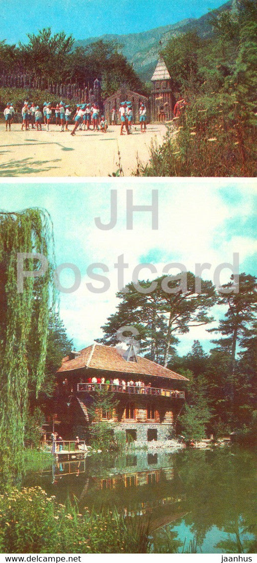 Yalta - entrance to the Glade of Fairy Tales - restaurant Lesnoy near lake Karagol Crimea - 1982 - Ukraine USSR - unused - JH Postcards