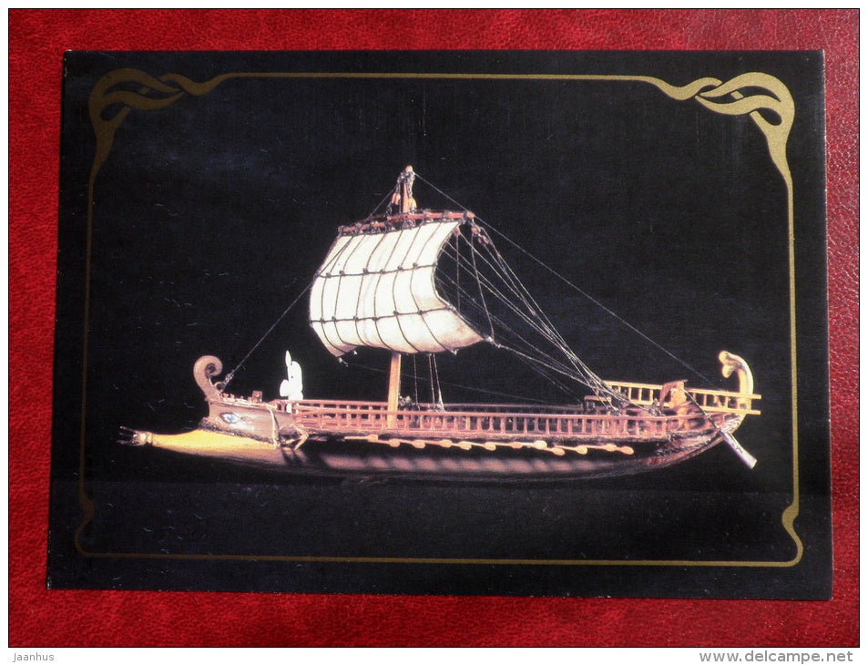 Ancient Greek unireme , 300 BC - model ship - 1988 - Russia USSR - unused - JH Postcards