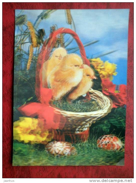 Switzerland - 3D - stereo - easter - chiken - eggs - sent in Finland - 1992 - Stamped!! - used - JH Postcards