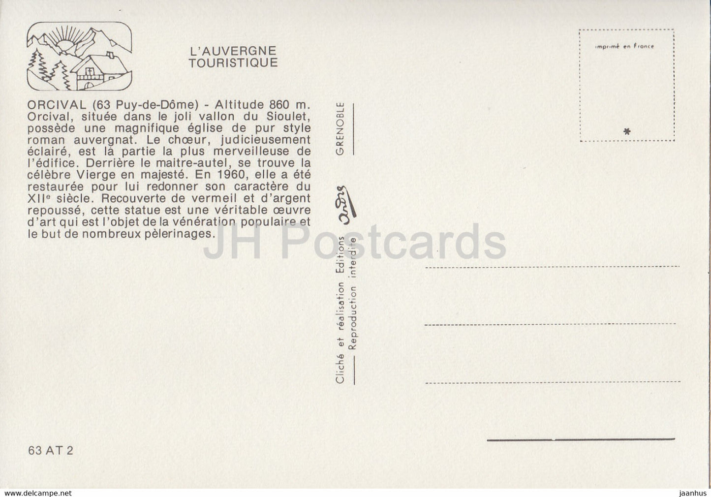 Orcival 860 m - eglise - church - France - unused