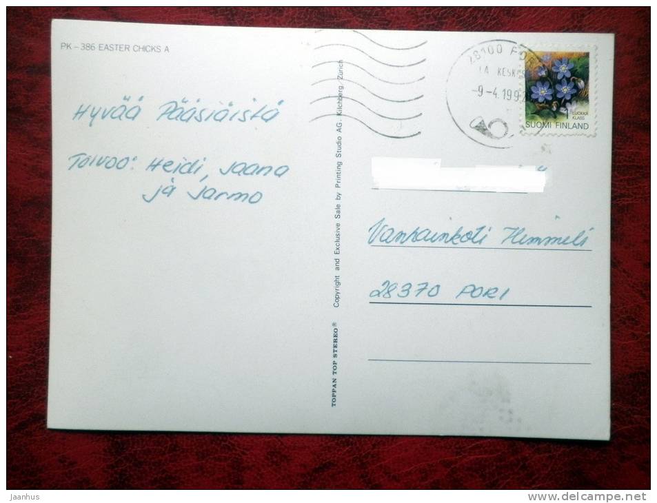 Switzerland - 3D - stereo - easter - chiken - eggs - sent in Finland - 1992 - Stamped!! - used - JH Postcards