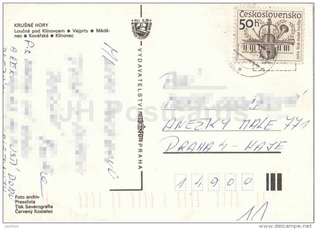 Krusne Hory - Loucna pod Klinovcem - Vejprty - Medenec - Klinovec - ski resort - Czechoslovakia - Czech - used - JH Postcards