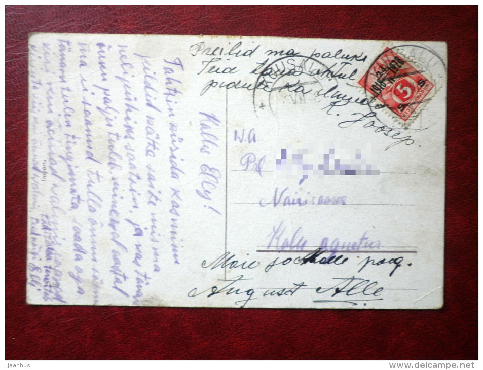 flowers - house - church - 3426 - old postcard - circulated in Estonia 1928 , Kuusalu - used - JH Postcards