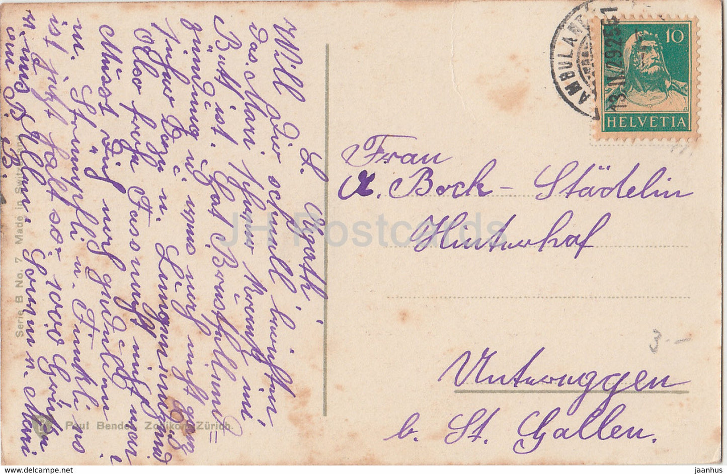 roses rouges - fleurs - Paul Bender - No 7 - carte postale ancienne - 1929 - Suisse - utilisé