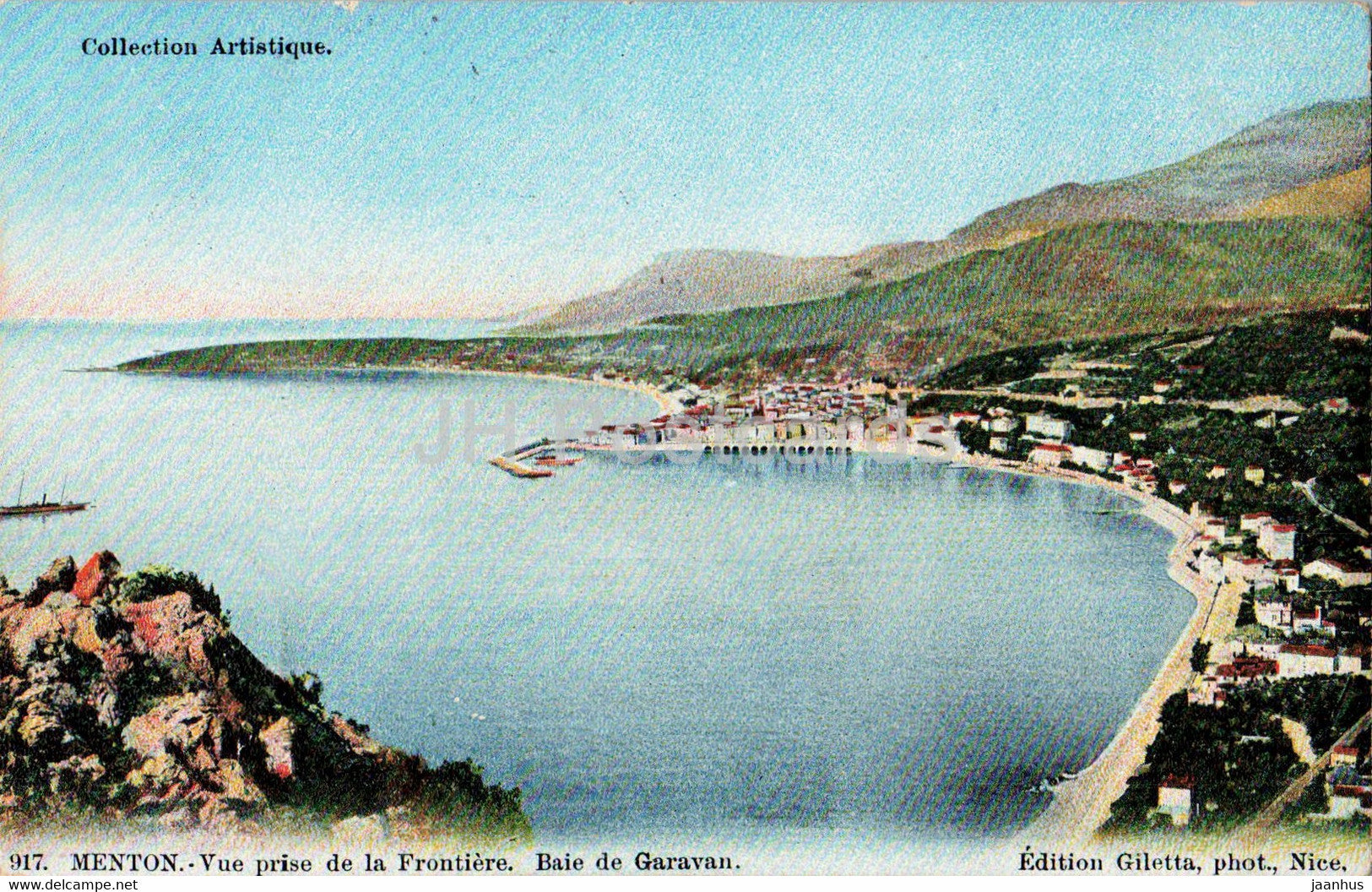 Menton - Vue Prise de la Frontiere - Baie de Garavan - 917 - old postcard - 1906 - France - used - JH Postcards