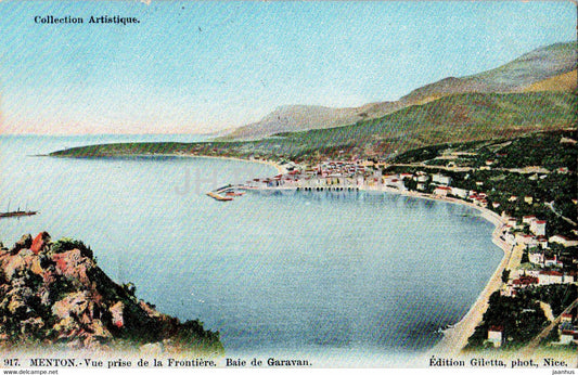 Menton - Vue Prise de la Frontiere - Baie de Garavan - 917 - old postcard - 1906 - France - used - JH Postcards