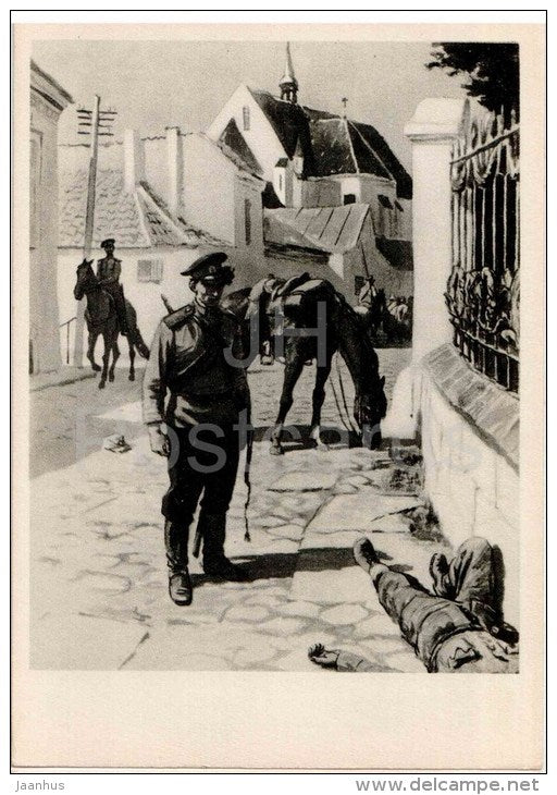 illustration by O. Vereysky - And Quiet Flows the Don by  M. Sholokhov - soldier - horse - 1959 - Russia USSR - unused - JH Postcards