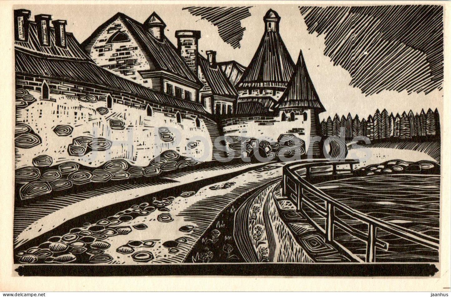 Solovki - fortress watchtowers - graphics by V. Presnyakov - 1969 - Russia USSR - unused - JH Postcards