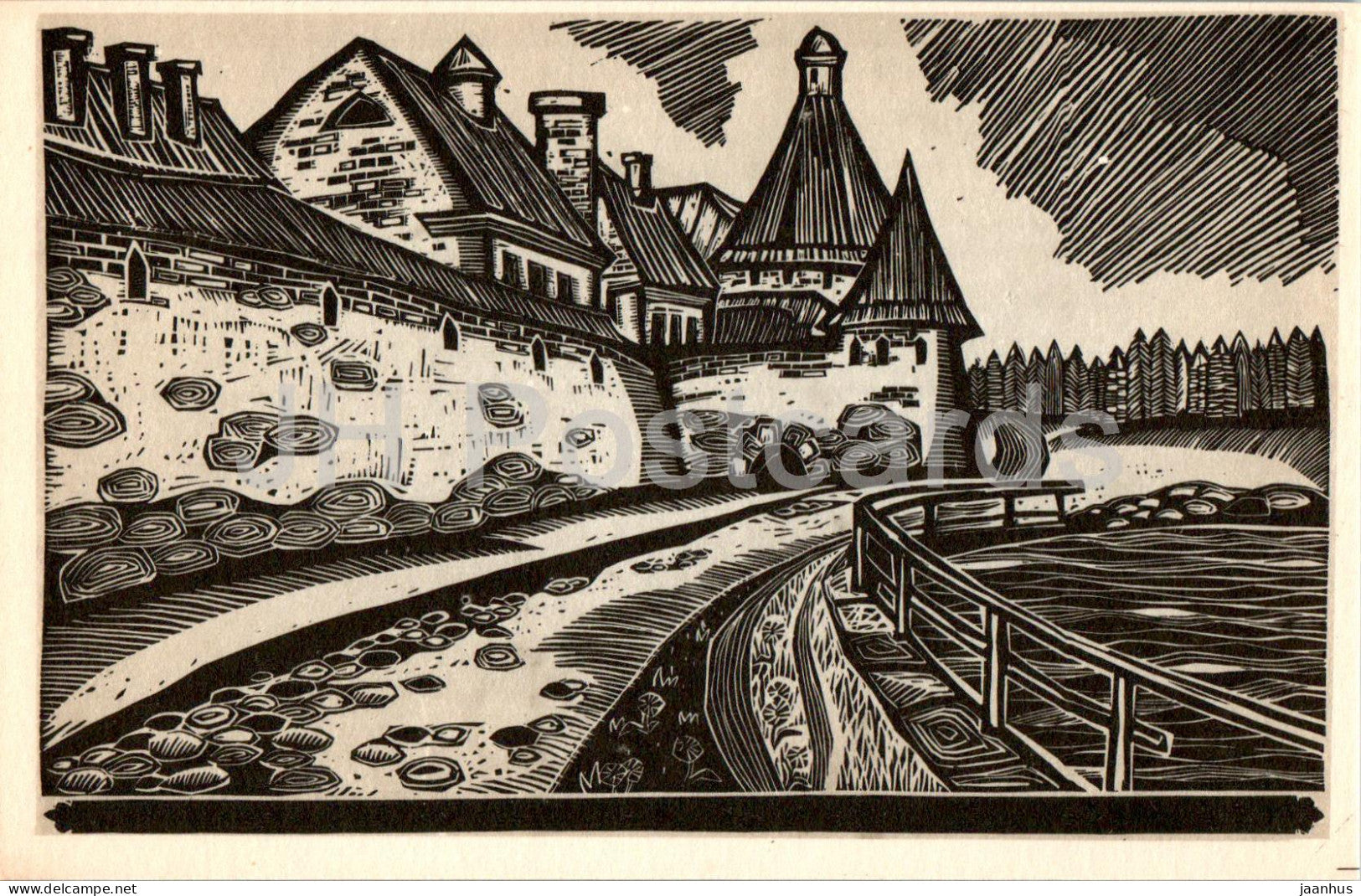 Solovki - fortress watchtowers - graphics by V. Presnyakov - 1969 - Russia USSR - unused - JH Postcards