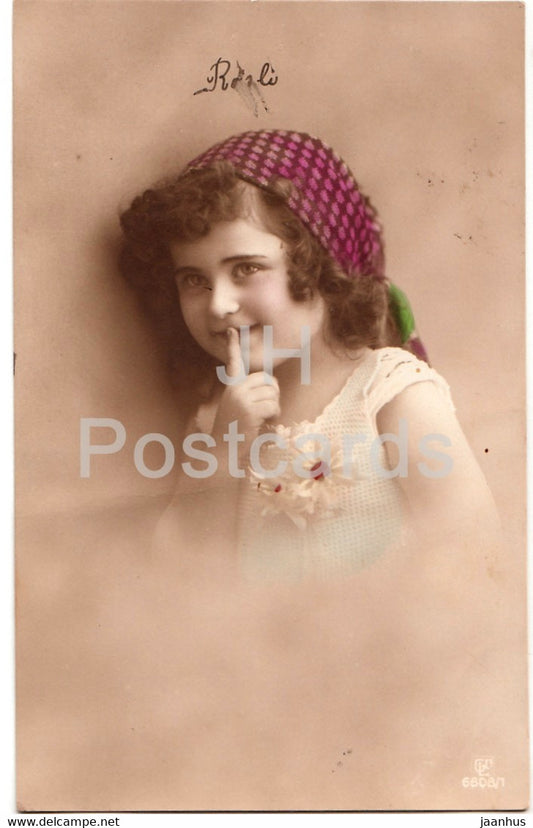 girl - children - 6608/1 - old postcard - used - JH Postcards