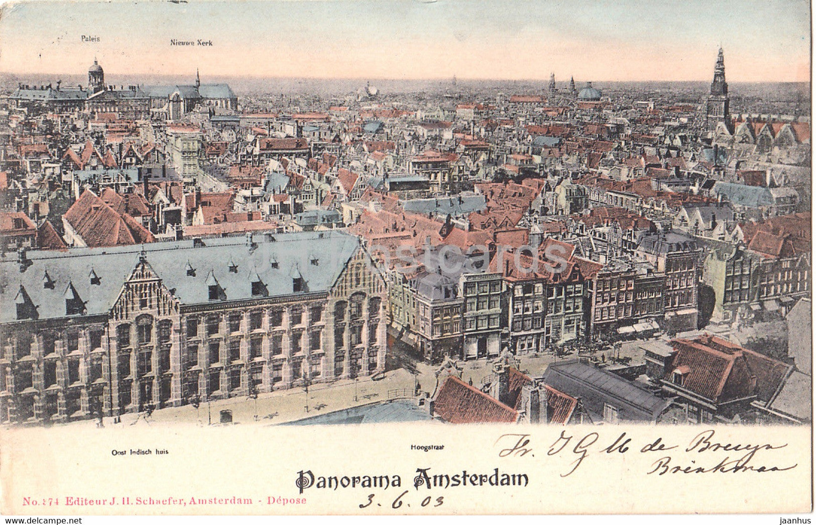 Panorama Amsterdam - Hoogstraat - Oost Indisch huis - old postcard - 1903 - Netherlands - used - JH Postcards