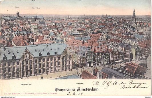 Panorama Amsterdam - Hoogstraat - Oost Indisch huis - old postcard - 1903 - Netherlands - used - JH Postcards