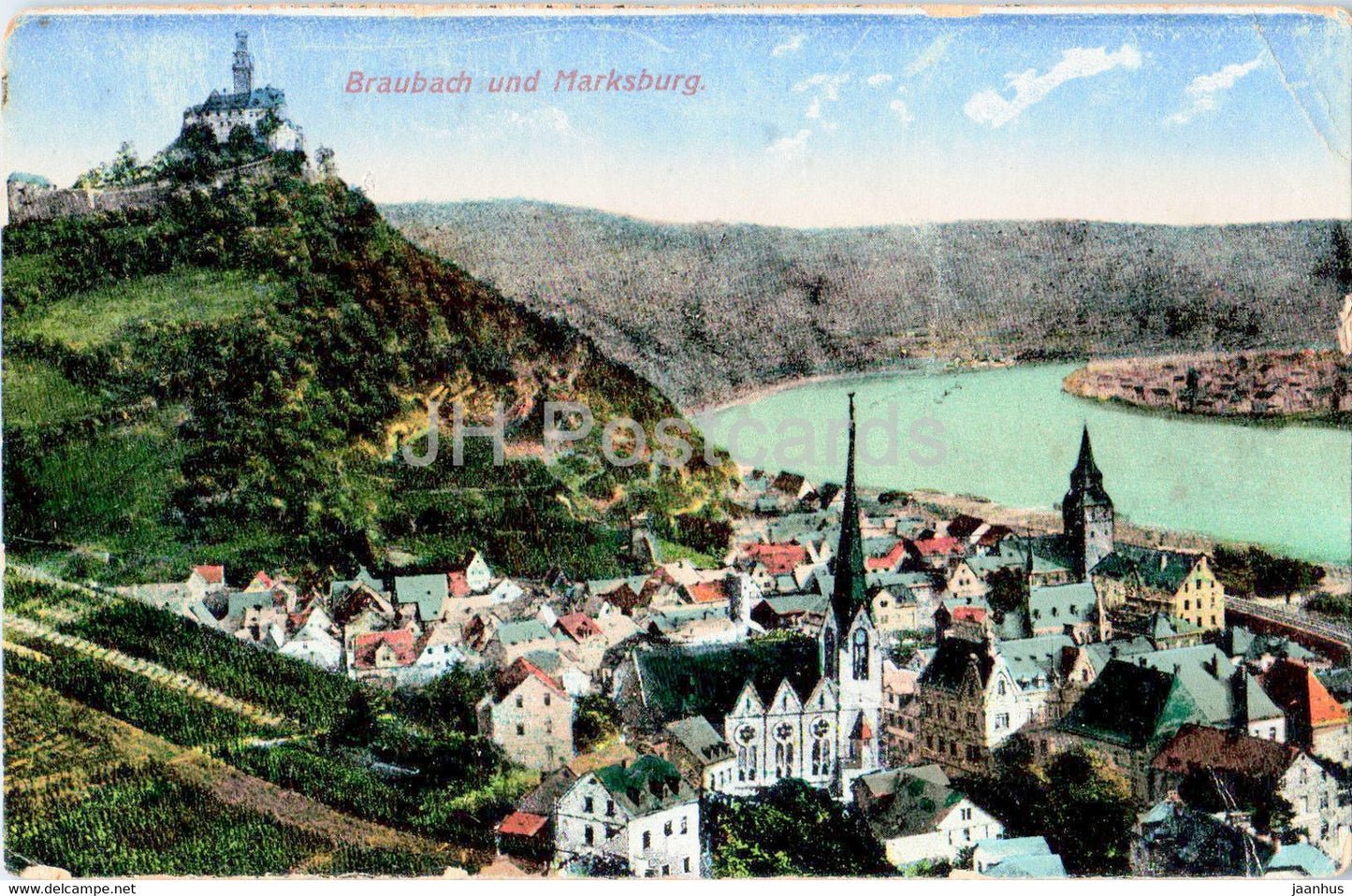 Braubach und Marksburg - old postcard - Germany - unused - JH Postcards