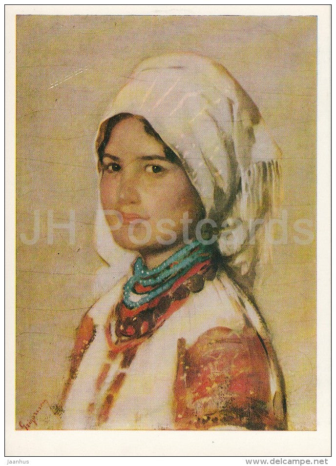 painting by Nicolae Grigorescu - Peasant woman from Muschela , 1870s - Romanian art - 1976 - Russia USSR - unused - JH Postcards