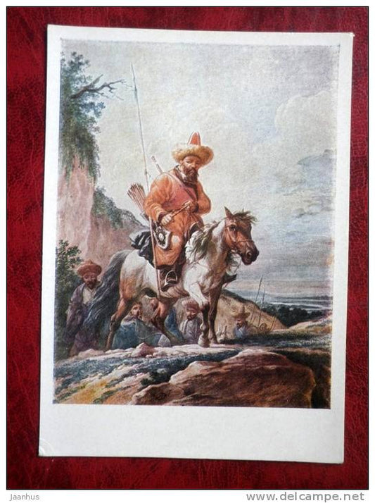 Painting by A.O. Orlowski, 1817  - Kirghiz horseman - art - postcard printed in 1957 - Russia - USSR - unused - JH Postcards