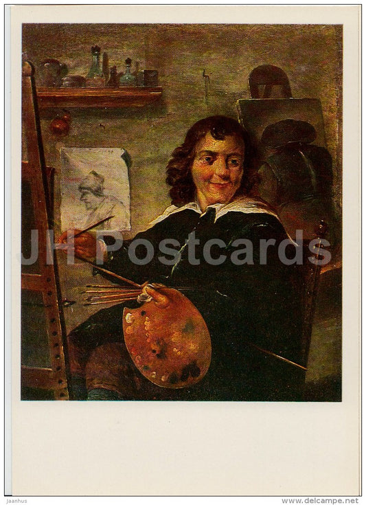 painting by David Teniers the Younger - Painter in his studio , 1641 - Flemish art - 1977 - Russia USSR - unused - JH Postcards