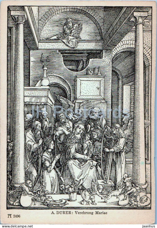 Engraving by Albrecht DÃ¼rer - Verherung Mariae - 2496 - German art - old postcard - Germany - unused - JH Postcards