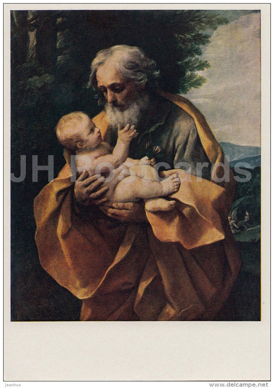 painting by Bernardo Strozzi - Joseph with the baby in his hands - old postcard - Italian art - Russia USSR - unused - JH Postcards