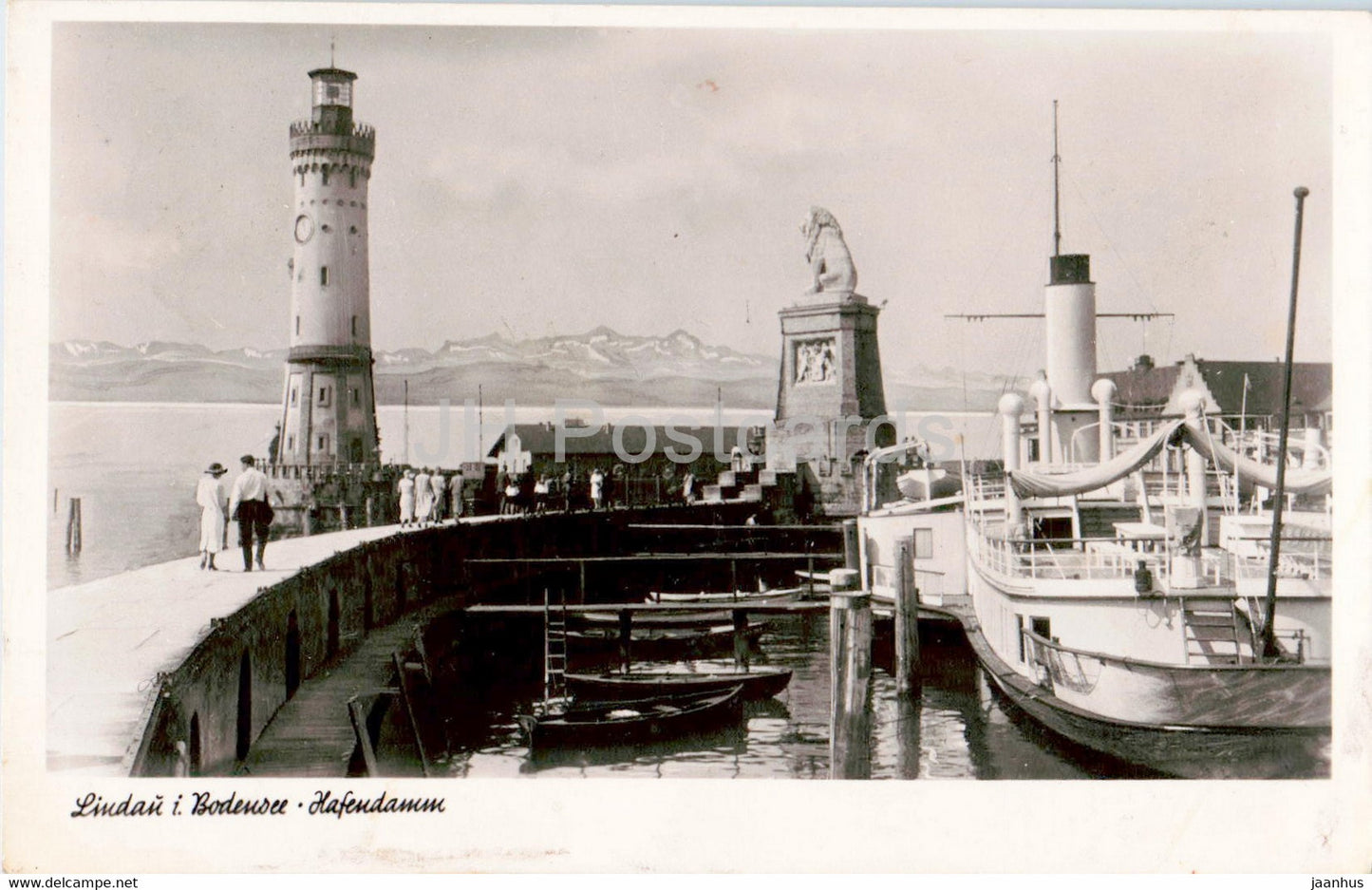Lindau i Bodensee - Hafendamm - ship - lighthouse - old postcard - 1950 - Germany - used - JH Postcards