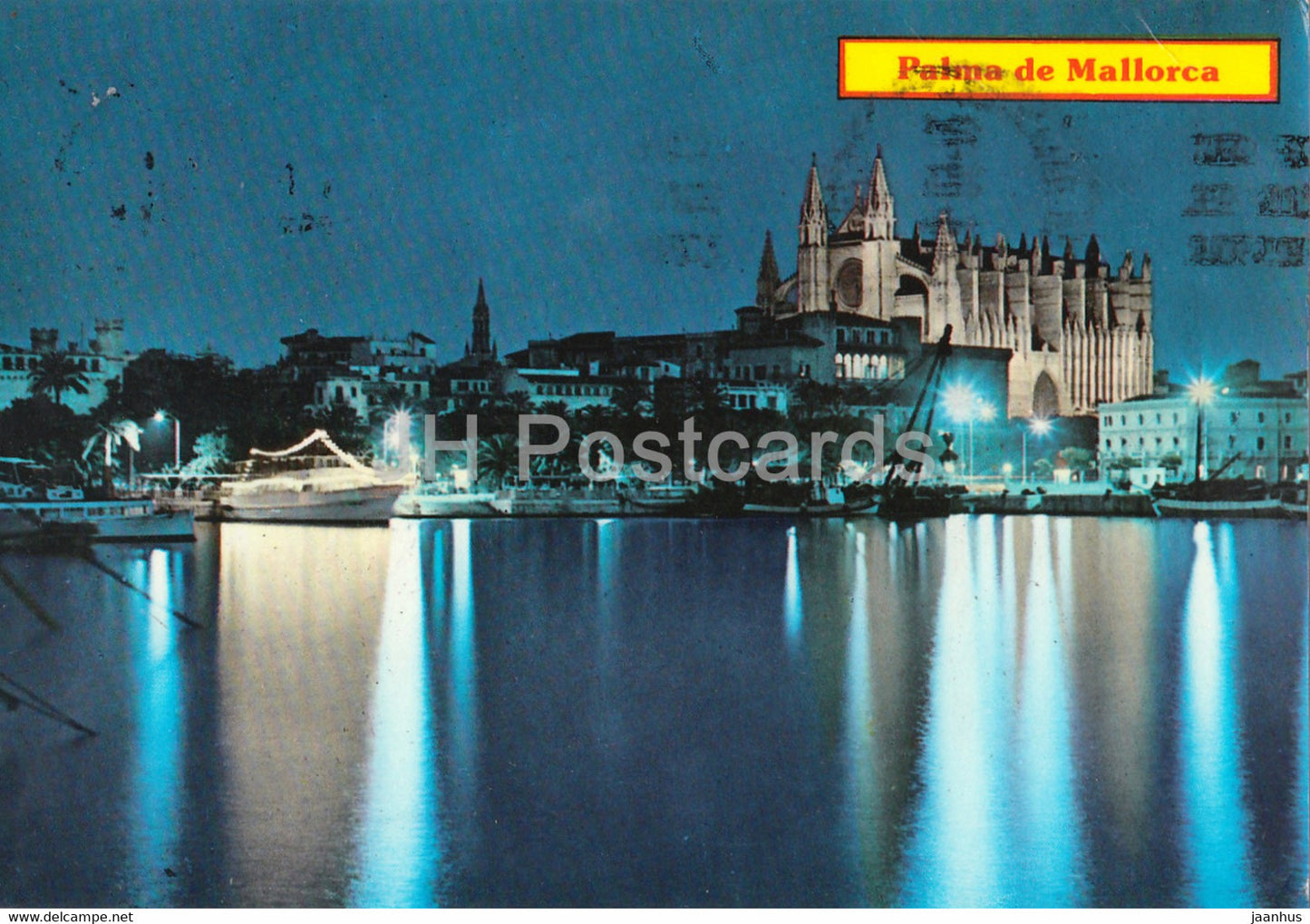 Palma de Mallorca - Catedral y Vista parcial de la bahia de noche - Cathedral - bay - 183 - Spain - used - JH Postcards