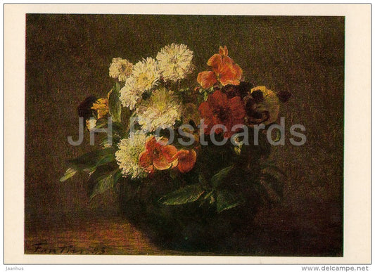 painting by Henri Fantin-Latour - Flowers in an Earthenware Vase , 1883 - French art - Russia USSR - 1982 - unused - JH Postcards