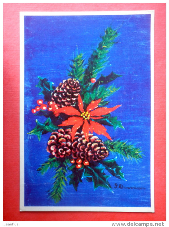 Christmas Greeting Card by J. Duncan - cones - 8713 - Finland - circulated in Finland - JH Postcards