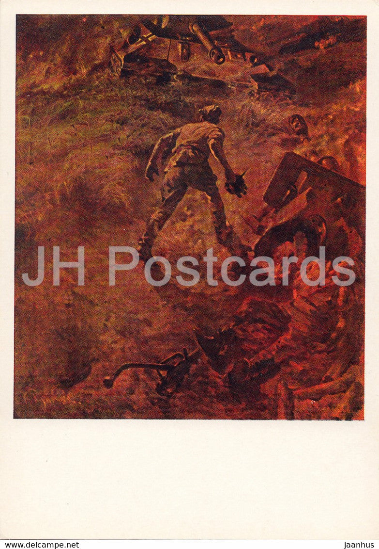 Guarding the World - painting by P. Krivonogov - Duel on the Kursk Bulge - tank - art - 1965 - Russia USSR - unused - JH Postcards