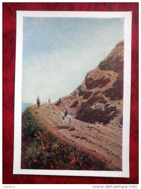painting by Vasily Vereshchagin - nomadic road in the mountains of Alatau, Turkestan - russian art - unused - JH Postcards