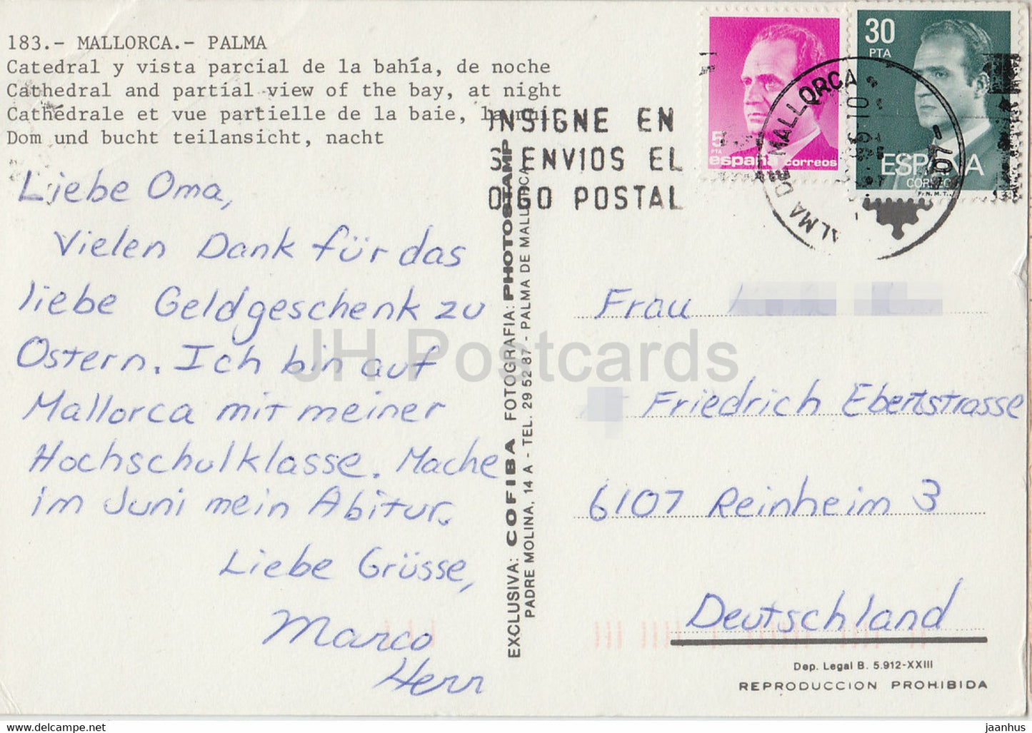 Palma de Mallorca - Catedral y Vista parcial de la bahia de noche - Cathedral - bay - 183 - Spain - used