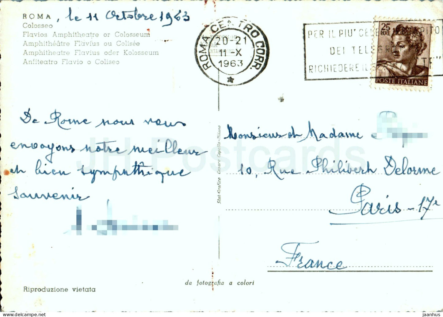 Roma - Rome - Flavios Amphitheatre or Colosseum - Anfiteatro Flavio o Coliseo - ancient world - 1963 - Italy - used