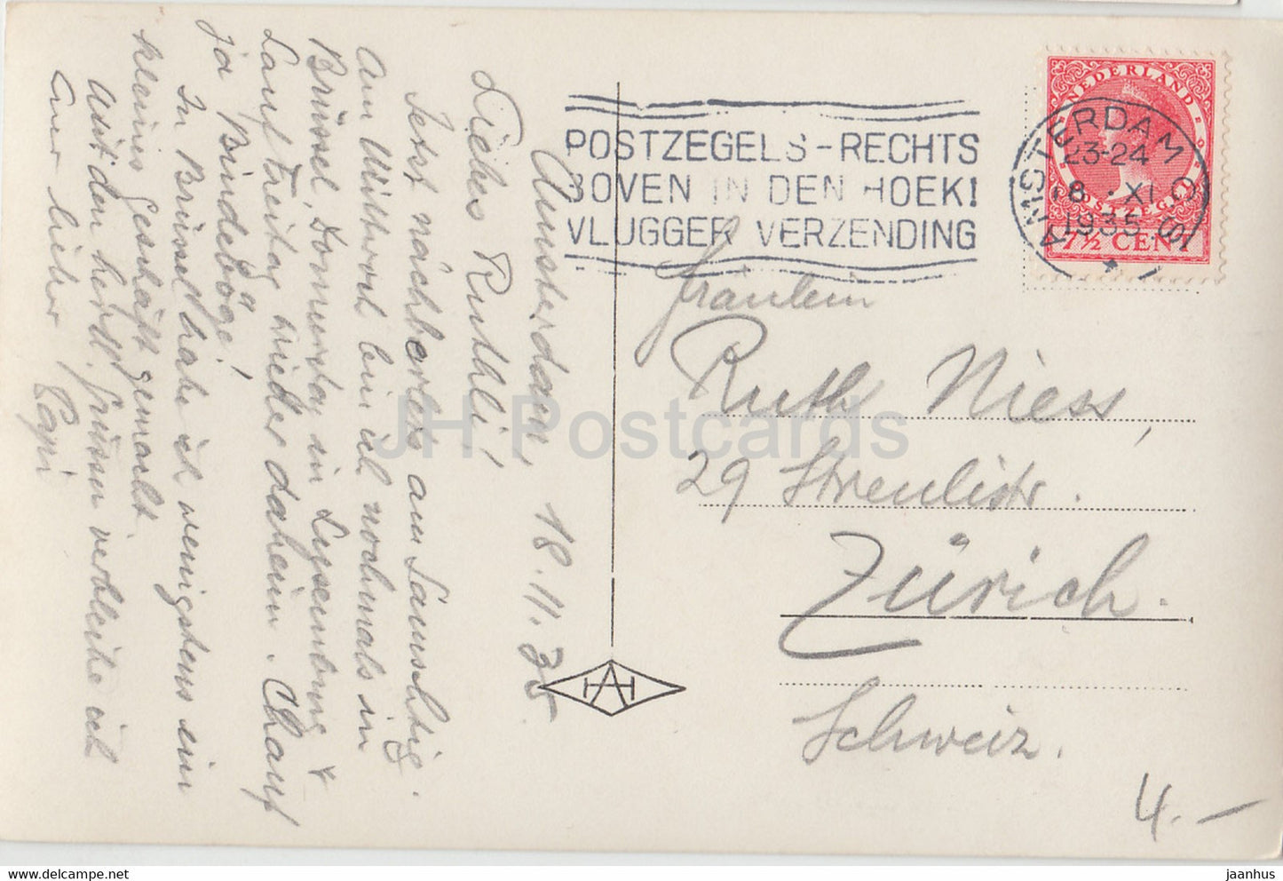 Amsterdam - Gezicht op het - steamer boat - ship - old postcard - 1935 - Netherlands - used