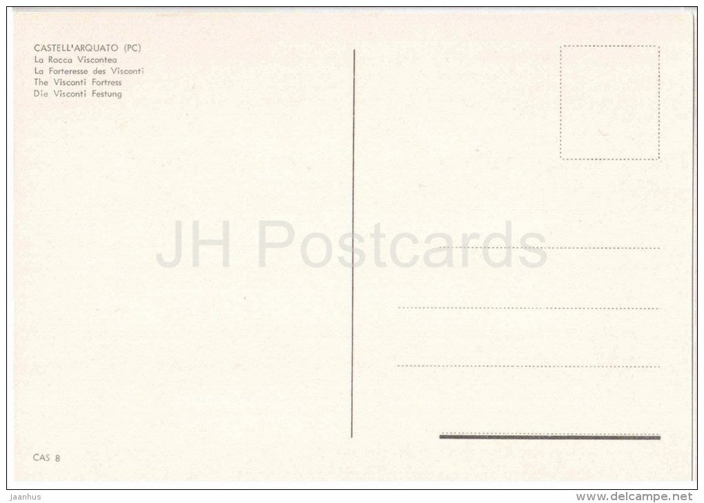 La Rocca Viscontea - The Viscont Fortress - Piacenza - Emilia-Romagna - CAS 8 - Italia - Italy - unused - JH Postcards