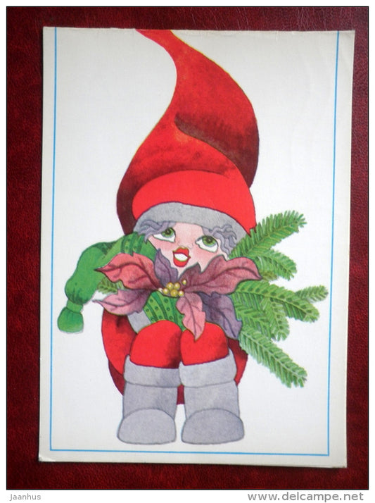 New Year Greeting card - child - bird - 1988 - Estonia USSR - used - JH Postcards