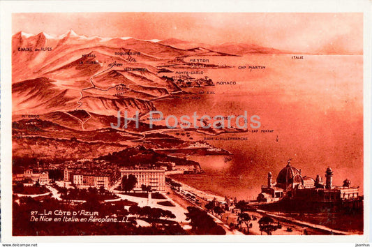 La Cote d'Azur - De Nice en Italie en Aeroplane - 27 - old postcard - France - unused - JH Postcards