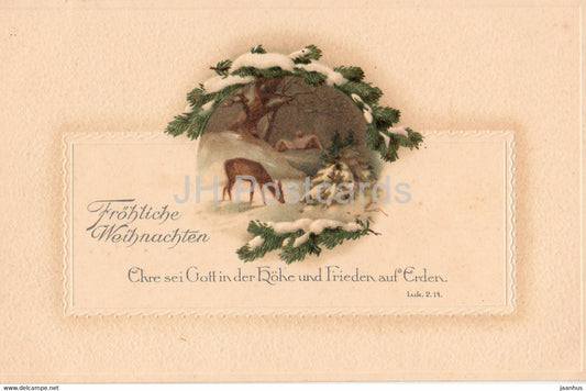 Christmas Greeting Card - Frohliche Weihnachten - deer - winter - M S i B 1144 - old postcard - Germany - unused - JH Postcards