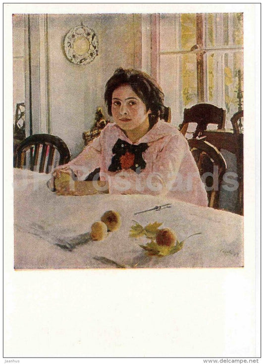 painting by V. Serov - Girl with Peaches Portrait of Vera Mamontova - Russian art - Russia - 1957 - Russia USSR - unused - JH Postcards