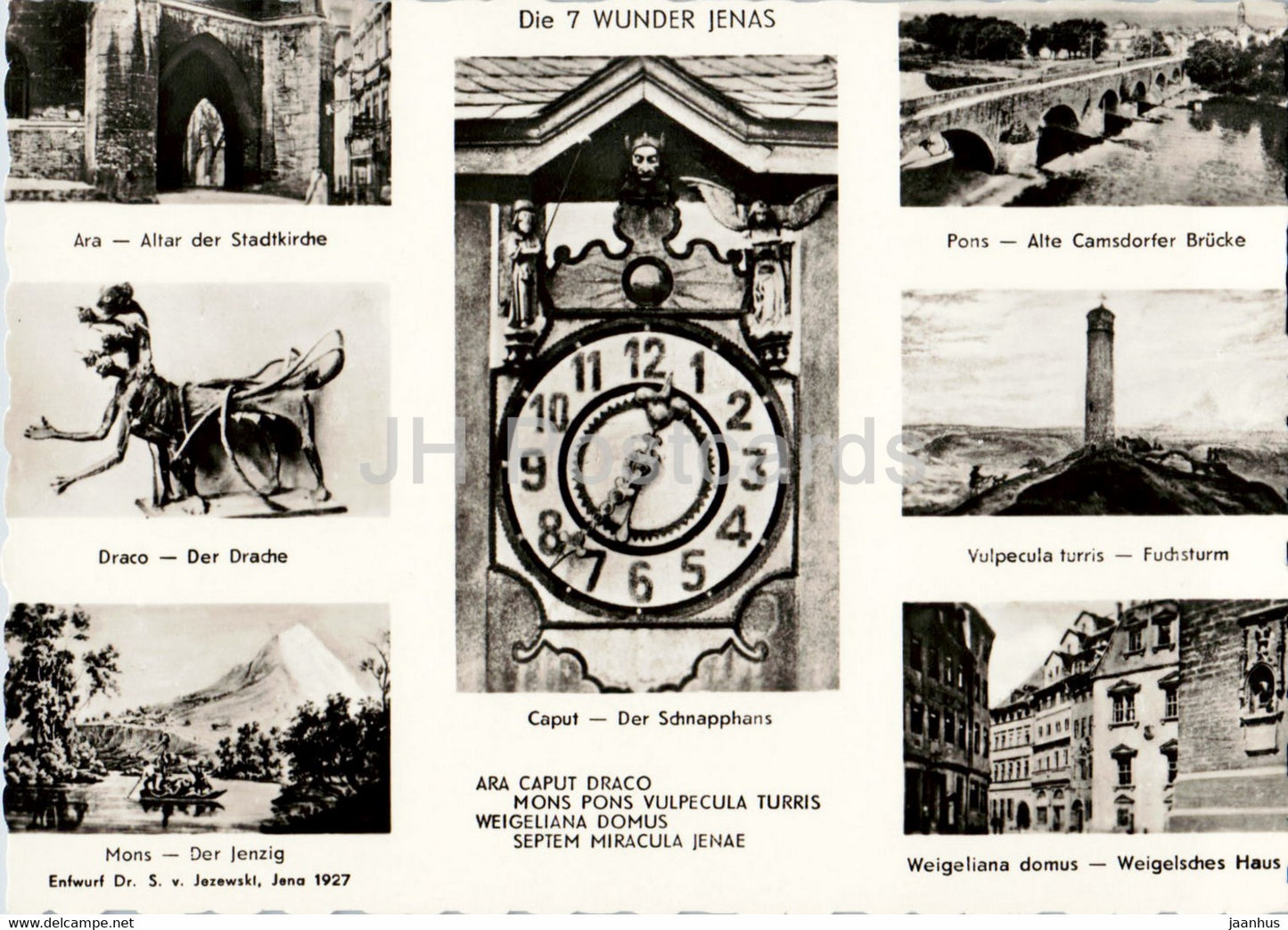 Jena - Die 7 Wunder Jenas - Ara - Draco - Mons - Pons - Vulpecula Turris - Caput - old postcard - Germany DDR - unused - JH Postcards