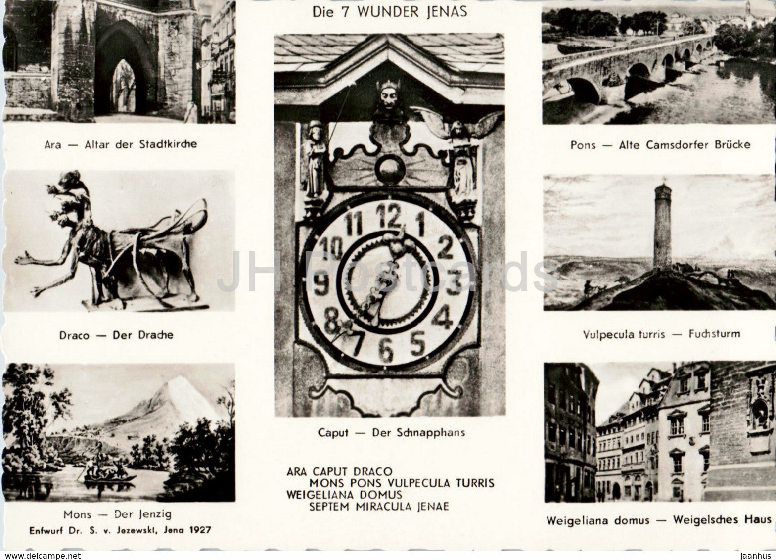 Jena - Die 7 Wunder Jenas - Ara - Draco - Mons - Pons - Vulpecula Turris - Caput - old postcard - Germany DDR - unused - JH Postcards