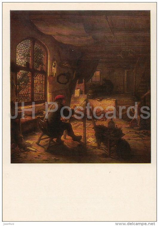 painting by Adriaen van Ostade - Artist in his atelier , 1663 - Dutch art - Russia USSR - 1985 - unused - JH Postcards